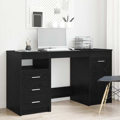 Desk with Door 2 pcs Black oak 140 x 50 x 76 cm Engineered wood vidaXL