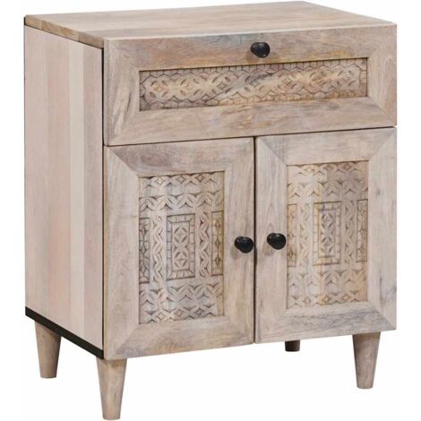 Bedside Table with Door Beige 50 x 33 x 60 cm Solid mango wood vidaXL