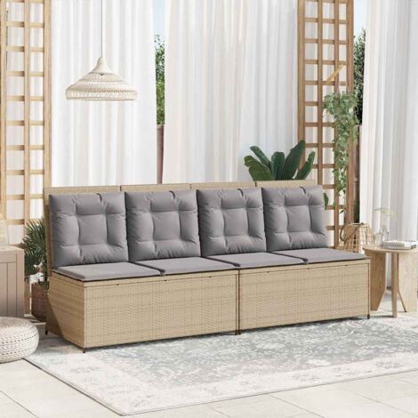 Garden Bench with Cushion Beige Poly rattan vidaXL