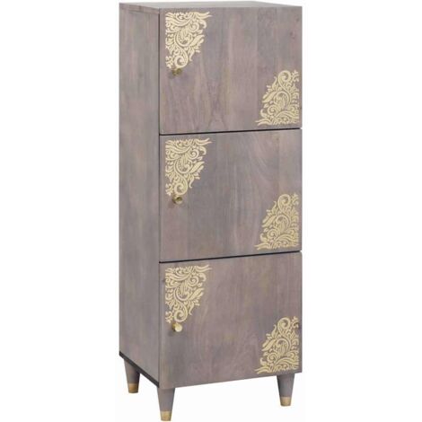 Highboard Grey and Gold 40 x 33.5 x 110 cm Solid Mango wood vidaXL
