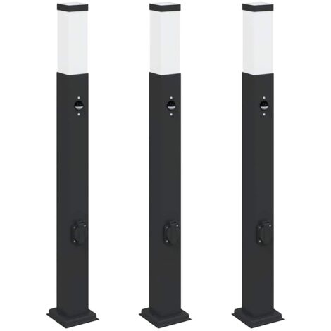 Bollard Lights with Sensor&Outlet 3 pcs 80 cm Black IP44 vidaXL
