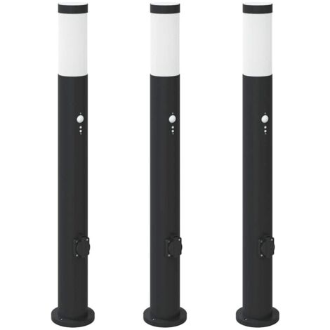 Bollard Lights with Sensor&Outlet 3pcs 80 cm Stainless Steel IP44 vidaXL