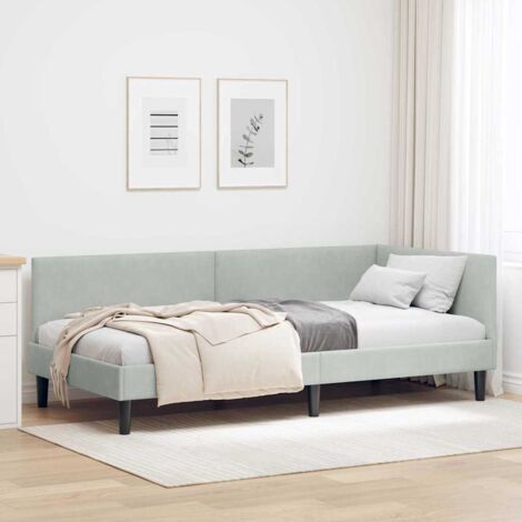 Corner Bed Frame with Headboard Light grey 90 x 190 cm vidaXL