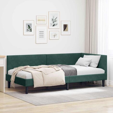 Corner Bed Frame with Headboard Dark green 90 x 190 cm vidaXL