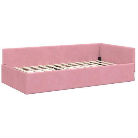 Corner Bed Frame Pink 90 x 200 cm Velvet and Engineered wood vidaXL (1/5)
