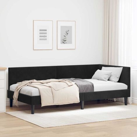 Corner Bed Frame Black 100 x 200 cm Velvet and Engineered wood vidaXL