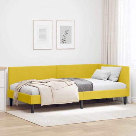 Corner Bed Frame Yellow 90 x 200 cm Velvet and Engineered wood vidaXL