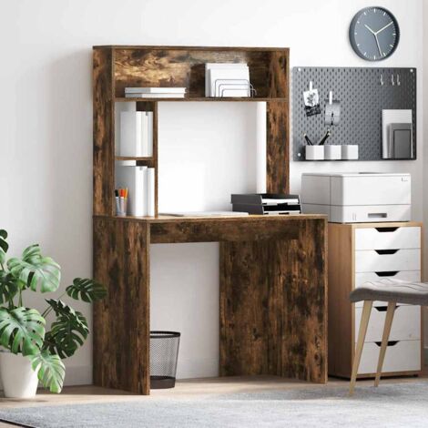 Desk with Shelf Smoked oak 91 x 50 x 149 cm Engineered wood vidaXL