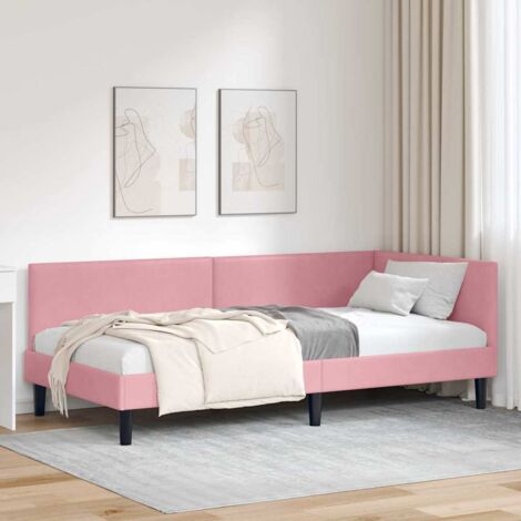 Corner Bed Frame Pink 90 x 190 cm Velvet and Engineered wood vidaXL