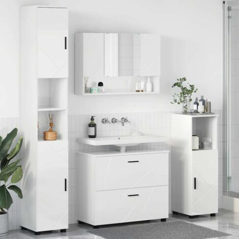 Bathroom Furniture Set with Drawer 4 pcs High Gloss White vidaXL (1/5)