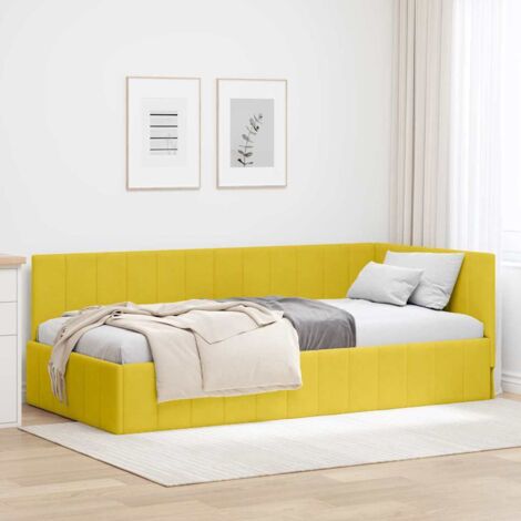 Corner Bed Frame with Headboard Yellow 100 x 200 cm Velvet vidaXL
