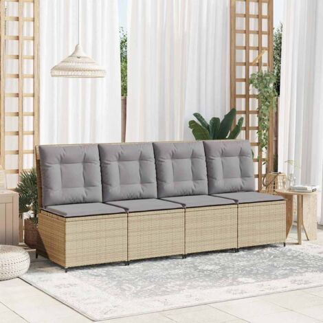 Garden Sofa with Cushion Beige Poly rattan vidaXL