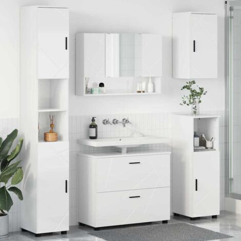 Bathroom Furniture Set with Drawer 5 pcs High Gloss White vidaXL (1/5)