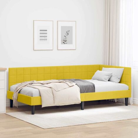 Corner Bed Frame with Headboard Yellow 90 x 190 cm Velvet vidaXL