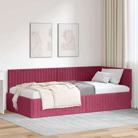 Corner Bed Frame with Headboard Wine red 100 x 200 cm Velvet vidaXL