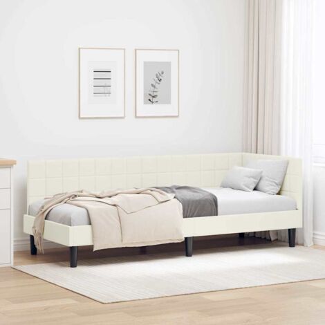 Corner Bed Frame with Headboard Cream 80 x 200 cm Velvet vidaXL
