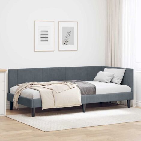 Corner Bed Frame with Headboard Dark grey 90 x 200 cm Velvet vidaXL