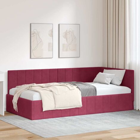 Corner Bed Frame with Headboard Wine red 90 x 190 cm Velvet vidaXL
