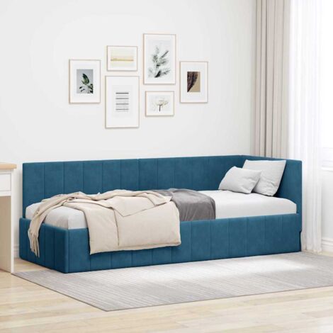 Corner Bed Frame with Headboard Blue 80 x 200 cm Velvet vidaXL