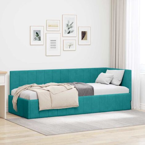 Corner Bed Frame with Headboard Turquoise 80 x 200 cm Velvet vidaXL