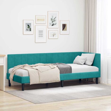 Corner Bed Frame with Headboard Turquoise 80 x 200 cm Velvet vidaXL