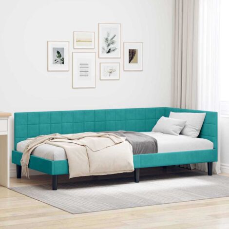 Corner Bed Frame with Headboard Turquoise 100 x 200 cm Velvet vidaXL