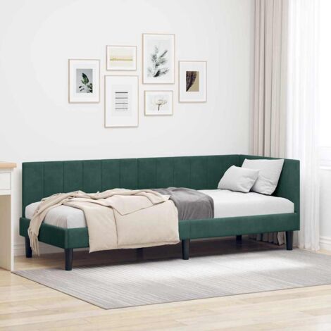 Corner Bed Frame with Headboard Dark green 80 x 200 cm Velvet vidaXL