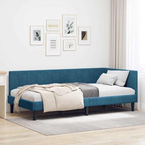 Corner Bed Frame with Headboard Blue 90 x 200 cm Velvet vidaXL