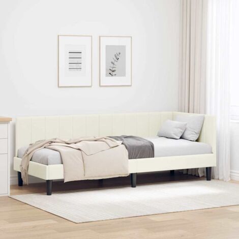 Corner Bed Frame with Headboard Cream 80 x 200 cm Velvet vidaXL