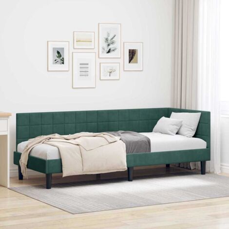 Corner Bed Frame with Headboard Dark green 80 x 200 cm Velvet vidaXL