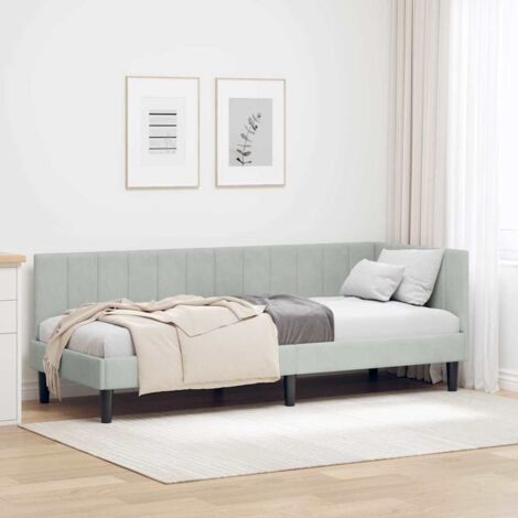 Corner Bed Frame with Headboard Light grey 80 x 200 cm Velvet vidaXL