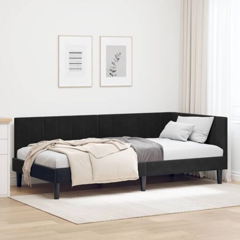 Corner Bed Frame with Headboard Black 90 x 200 cm Velvet vidaXL