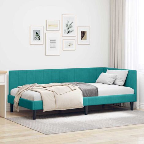 Corner Bed Frame with Headboard Turquoise 90 x 190 cm Velvet vidaXL
