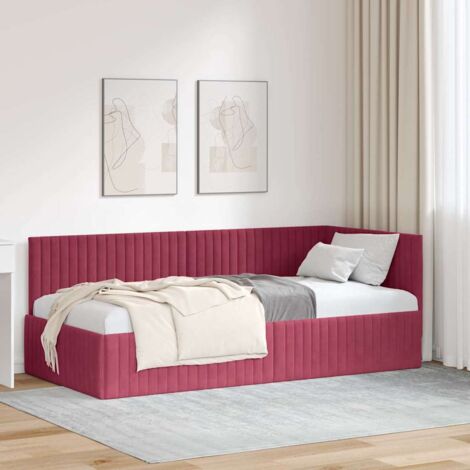 Corner Bed Frame with Headboard Wine red 90 x 200 cm Velvet vidaXL
