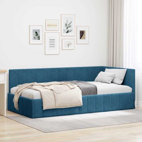Corner Bed Frame with Headboard Blue 90 x 200 cm Velvet vidaXL