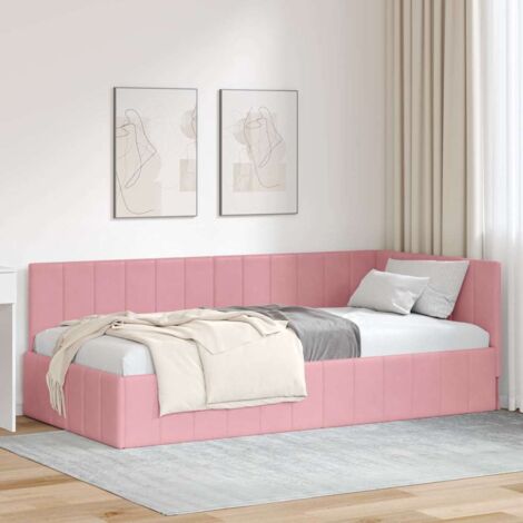 Corner Bed Frame with Headboard Pink 90 x 190 cm Velvet vidaXL (1/5)