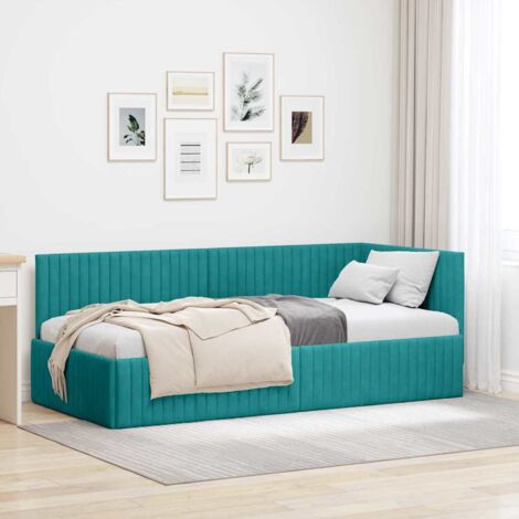 Corner Bed Frame with Headboard Turquoise 90 x 200 cm Velvet vidaXL