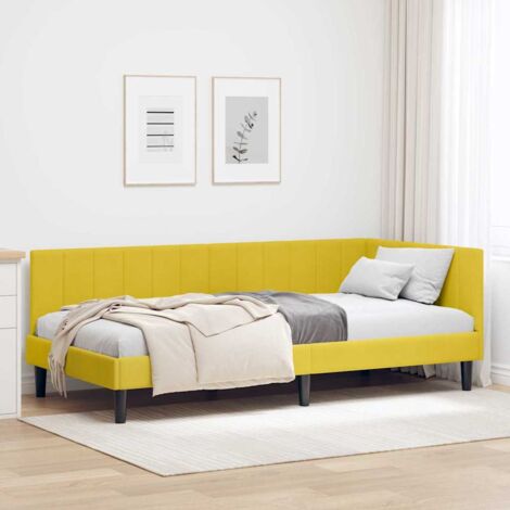 Corner Bed Frame with Headboard Yellow 100 x 200 cm Velvet vidaXL
