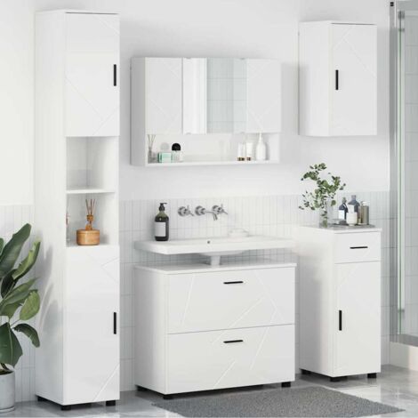 Bathroom Furniture Set with Drawer 5 pcs High Gloss White vidaXL (1/5)