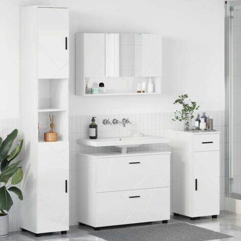 Bathroom Furniture Set with Drawer 4 pcs High Gloss White vidaXL (1/5)