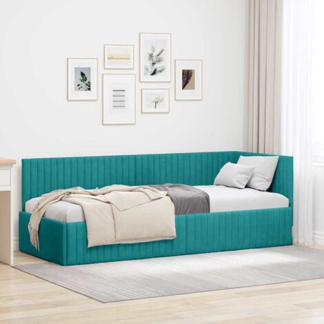 Corner Bed Frame with Headboard Turquoise 80 x 200 cm Velvet vidaXL