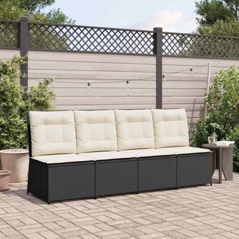 Garden Sofa with Cushion Black Poly rattan vidaXL