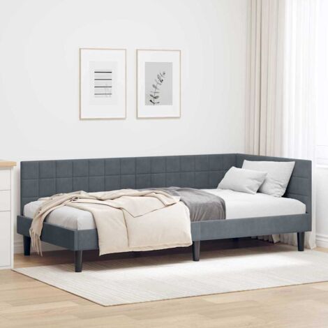 Corner Bed Frame with Headboard Dark grey 90 x 200 cm Velvet vidaXL