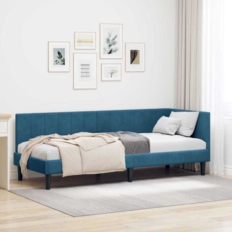 Corner Bed Frame with Headboard Blue 80 x 200 cm Velvet vidaXL