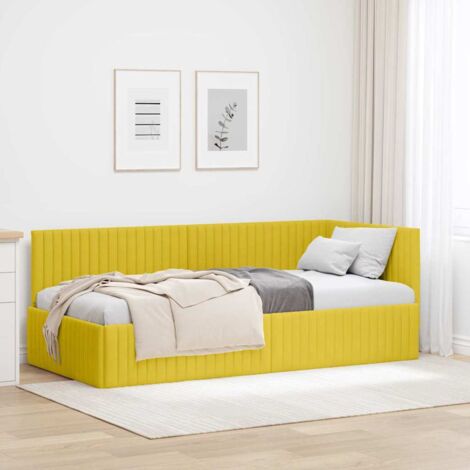 Corner Bed Frame with Headboard Yellow 90 x 190 cm Velvet vidaXL