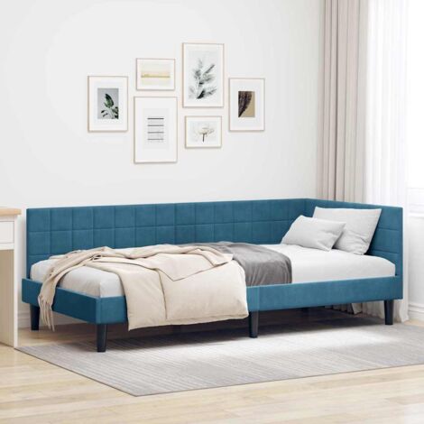Corner Bed Frame with Headboard Blue 100 x 200 cm Velvet vidaXL