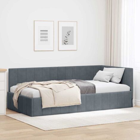 Corner Bed Frame with Headboard Dark grey 100 x 200 cm Velvet vidaXL