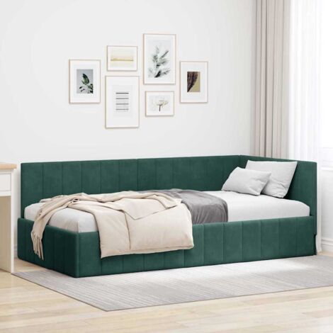 Corner Bed Frame with Headboard Dark green 90 x 190 cm Velvet vidaXL