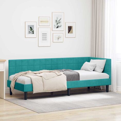 Corner Bed Frame with Headboard Turquoise 80 x 200 cm Velvet vidaXL