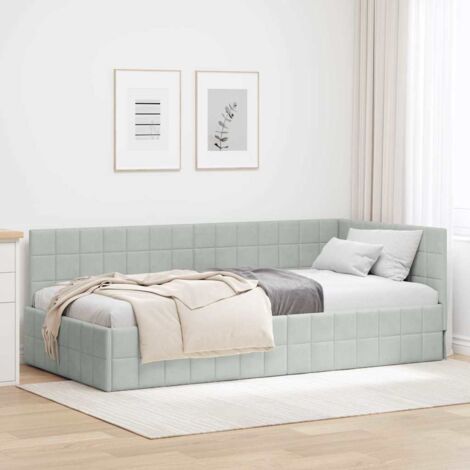 Corner Bed Frame with Headboard Light grey 100 x 200 cm Velvet vidaXL